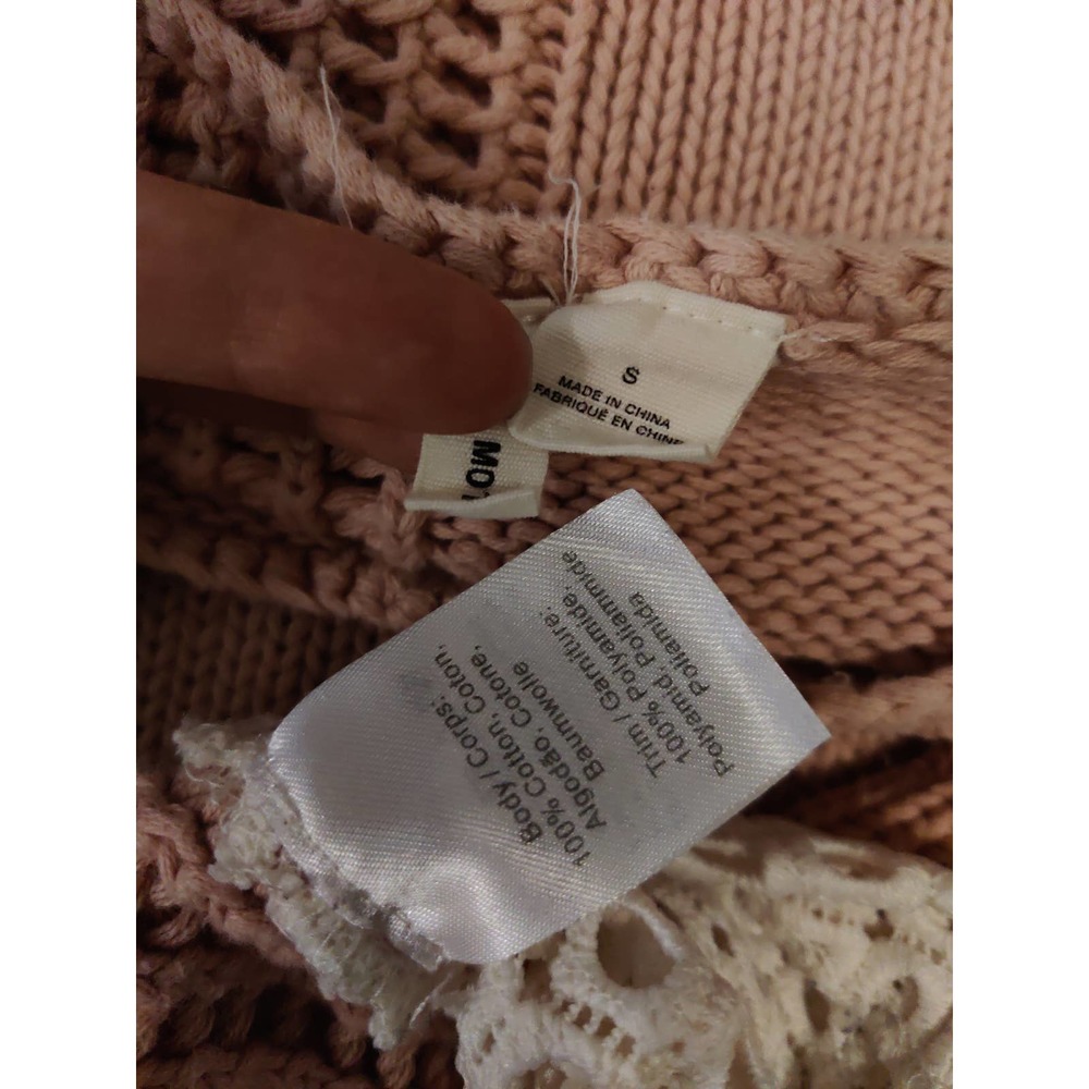 Anthropologie Moth Madeira Pink & White Eyelet Knit Back Pullover Sweater Size S - Picture 11 of 11